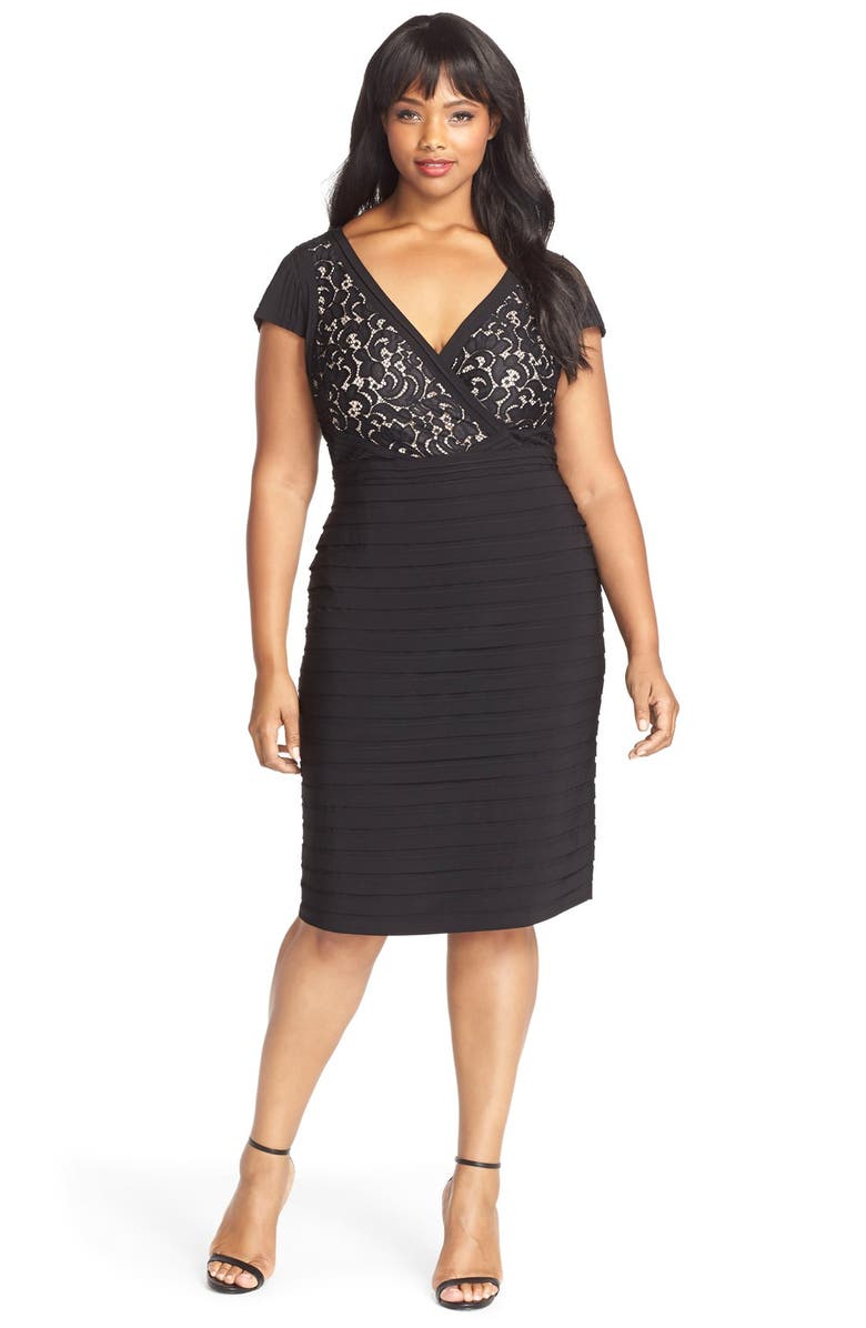 Adrianna Papell Lace & Shutter Pleat Jersey Dress (Plus Size) | Nordstrom