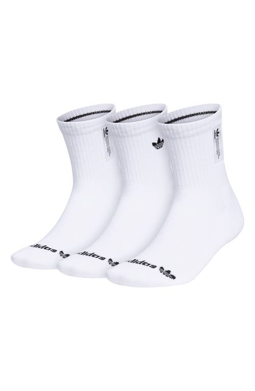 adidas 3-Pack Originals 3.0 Mid Cut Crew Socks in White/Black