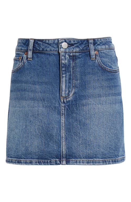 Shop Alice And Olivia Alice + Olivia Joss Buckle Back Denim Miniskirt In Nora Ultra Light Blue