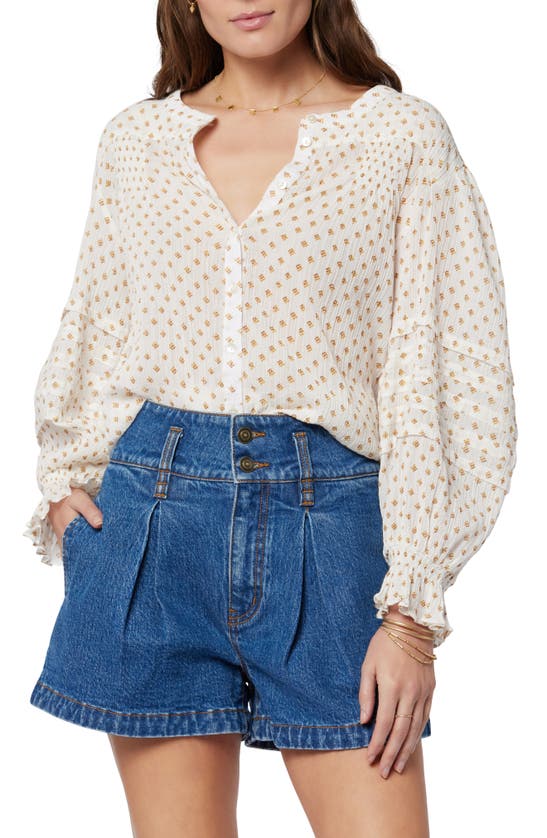 Joie Harlow Long Sleeve Cotton Top In White In Porcelain Multi