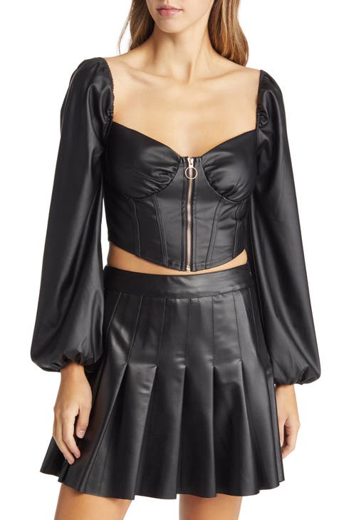 Victoria's Secret, Tops, Black Faux Leather Victorias Secret Crop Top