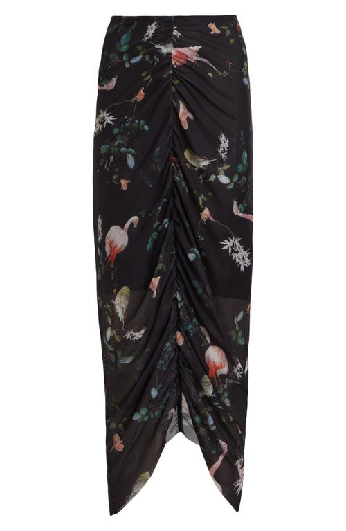 Shop Allsaints Tessia Fabia Ruched Midi Skirt In Black/pink