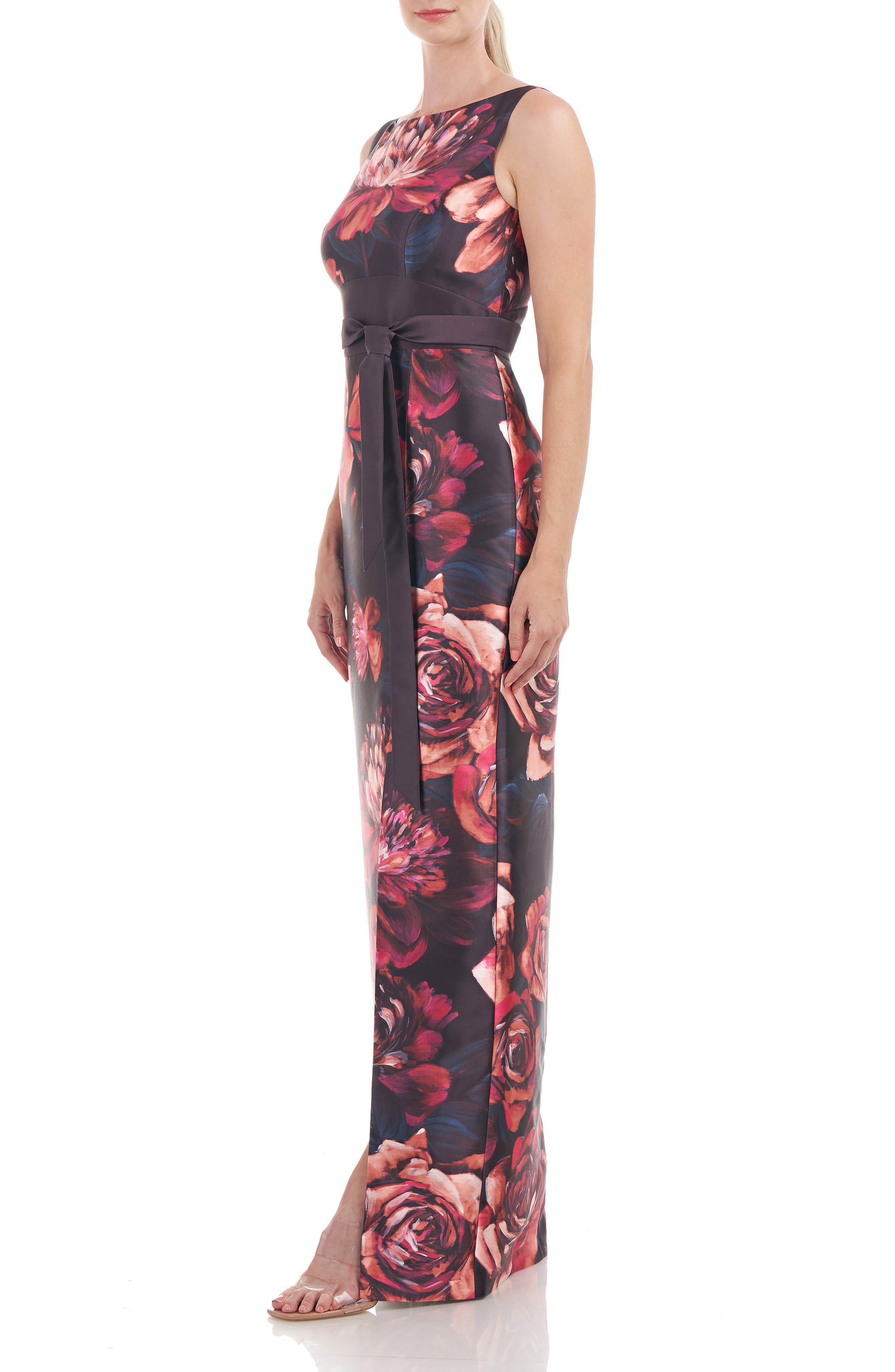 kay unger printed mikado carina column gown