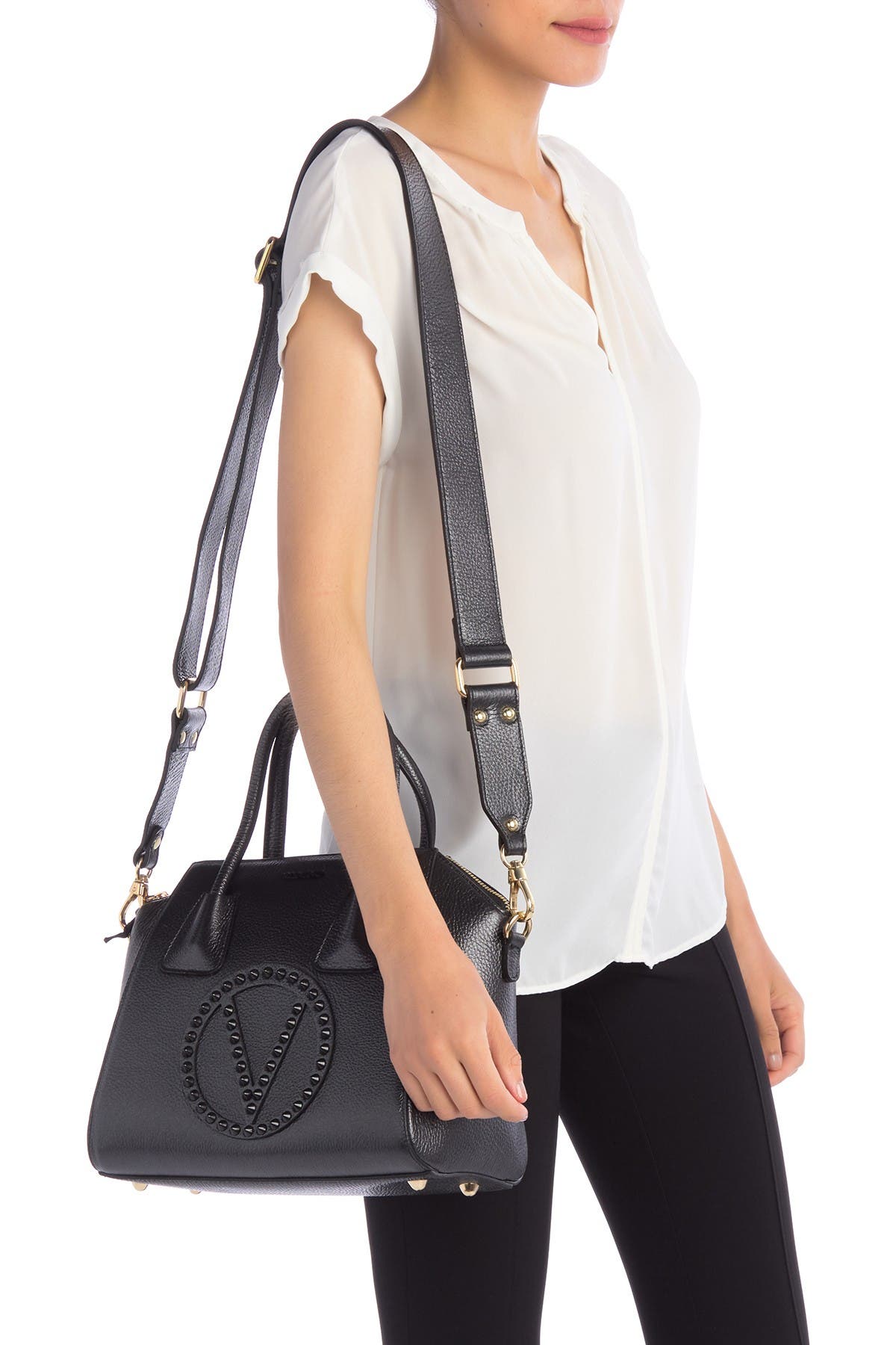 valentino minimi studded leather tote