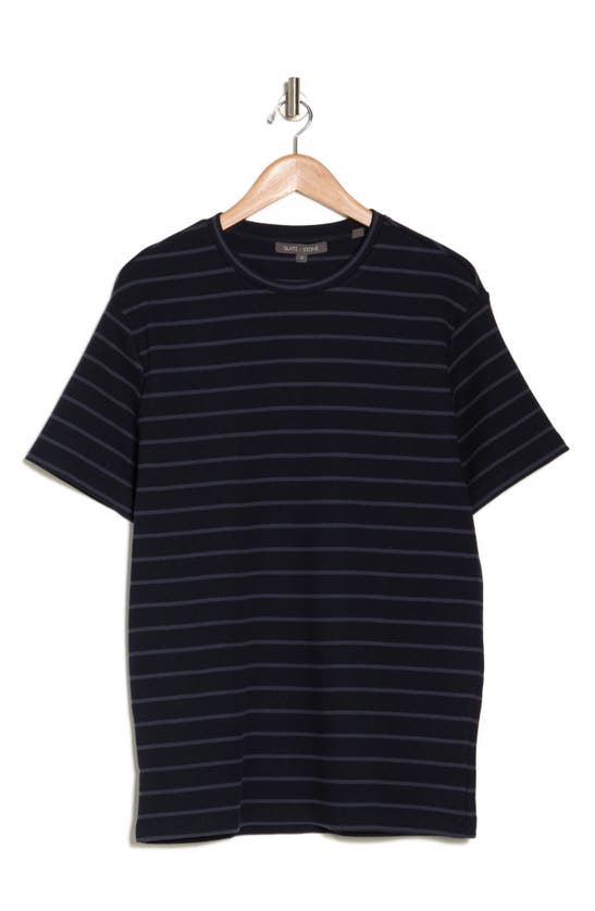 Shop Slate & Stone Stripe Waffle Knit T-shirt In Navy Tonal Stripe