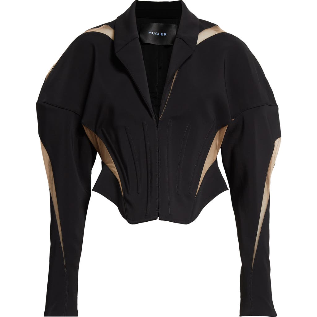 Mugler Mesh Insert Blazer Blazer And Suits Black In Black/beige