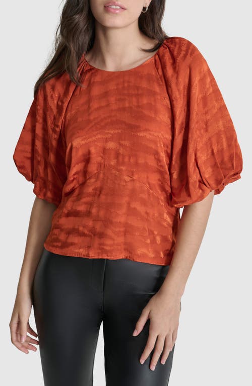 Shop Dkny Animal Stripe Puff Sleeve Top In Russet/russet