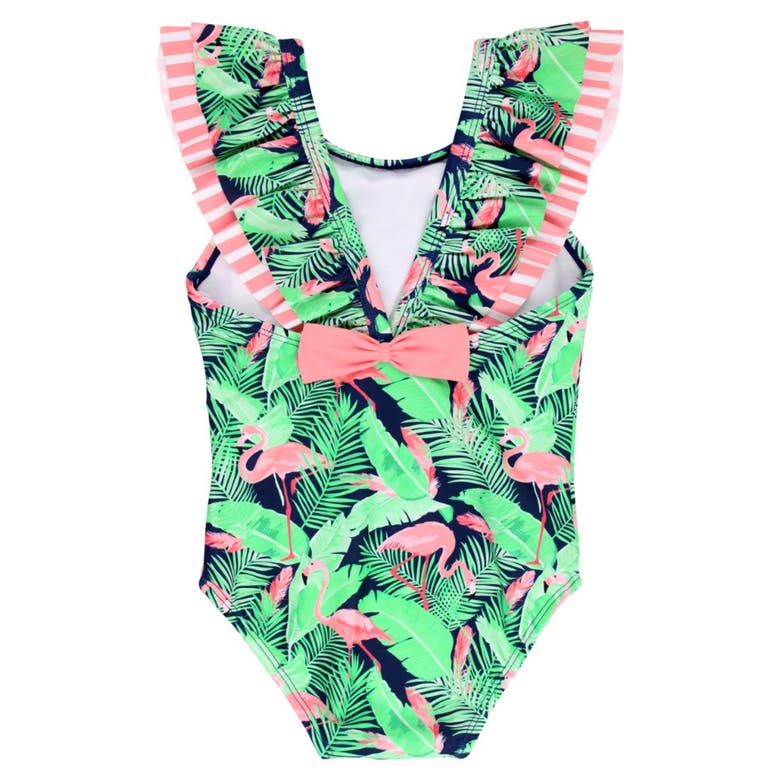 Shop Rufflebutts Baby Girls V-back One Piece In Flamingo Frenzy