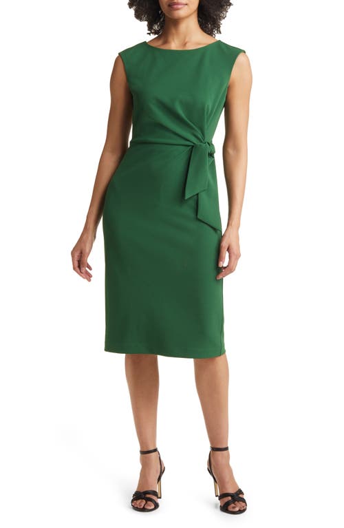 Tahari ASL Cap Sleeve Side Tie Sheath Dress in Forest at Nordstrom, Size 16
