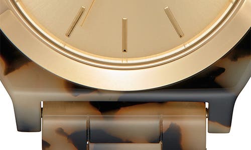 Shop Nixon The Time Teller Acetate Bracelet Watch, 40mm In Cream Tortoise/rose Gold