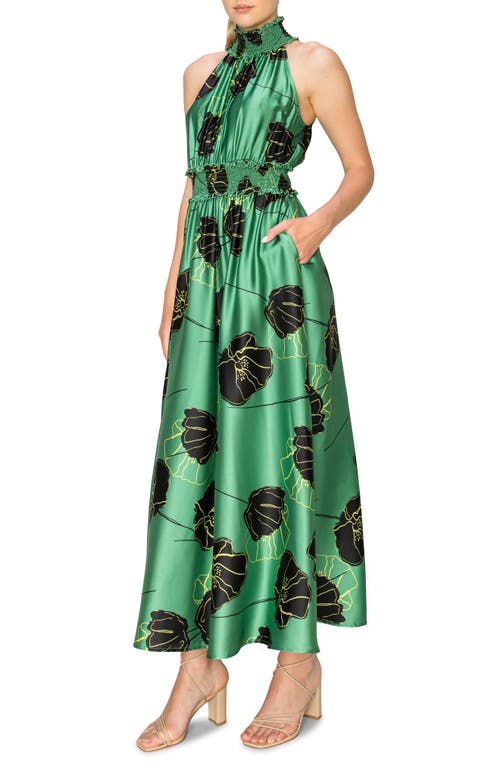 Shop Melloday Floral Print Maxi Dress In Sage Black Floral