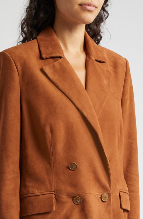 Shop L Agence L'agence Aimee Relaxed Fit Double Breasted Suede Blazer In Cognac