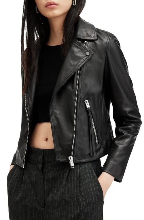 Shop Allsaints Dalby Leather Biker Jacket In Black/silver