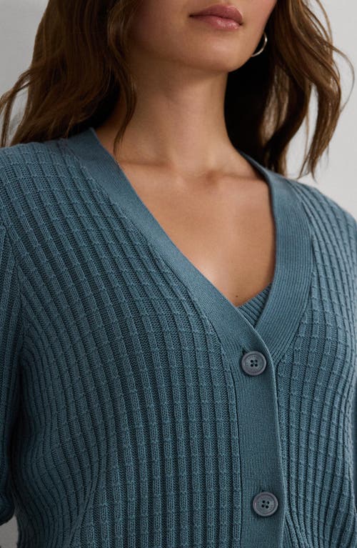 Shop Lauren Ralph Lauren Crop Cotton Blend Cardigan In Blue Dusk