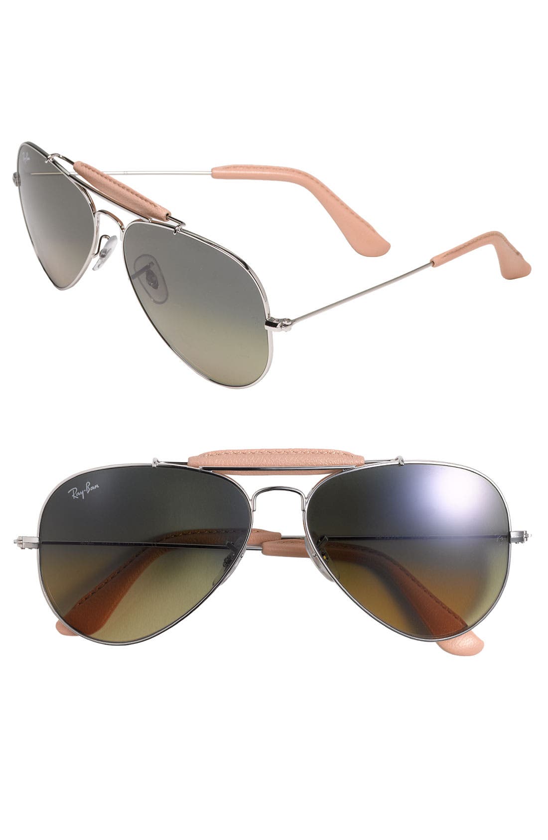 Ray-Ban Leather Trim Aviator Sunglasses 