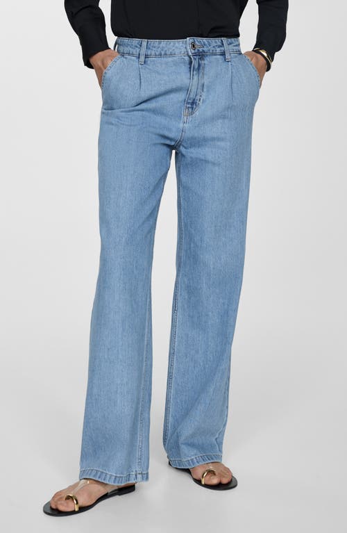 Mango Pleat Front Fluid Straight Leg Jeans In Open Blue