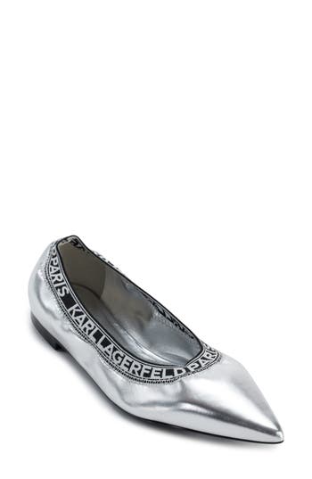 Karl Lagerfeld Women's Vinette Pointed Toe Ballet Flats In Silver