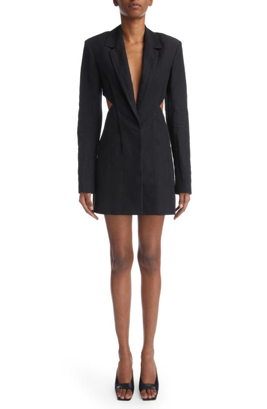 Shop Gauge81 Talinn Long Sleeve Linen Blend Blazer Minidress In Black