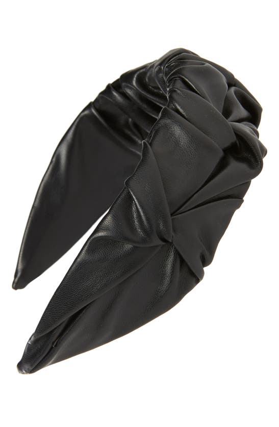 Tasha Ruched Faux Leather Headband In Black