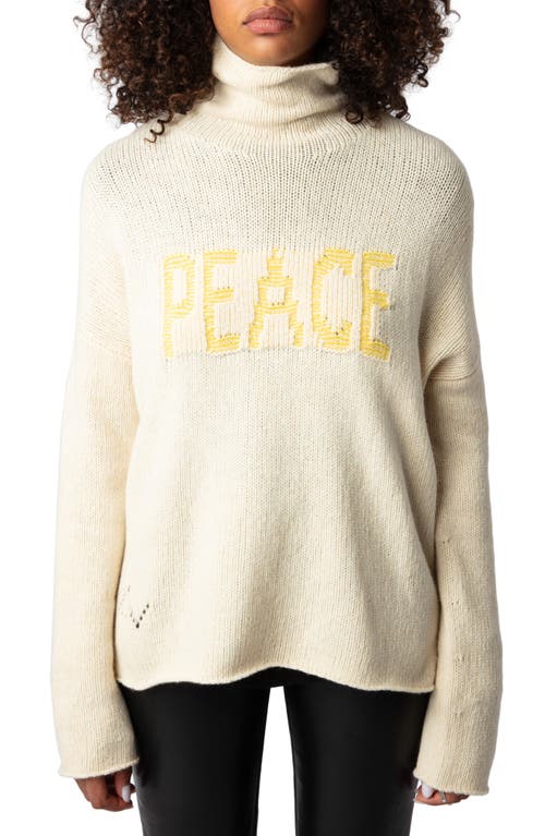 Shop Zadig & Voltaire Almy We Peace Wool Graphic Funnel Neck Sweater In Latte