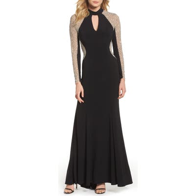 Xscape Beaded Choker Neck Gown, Black