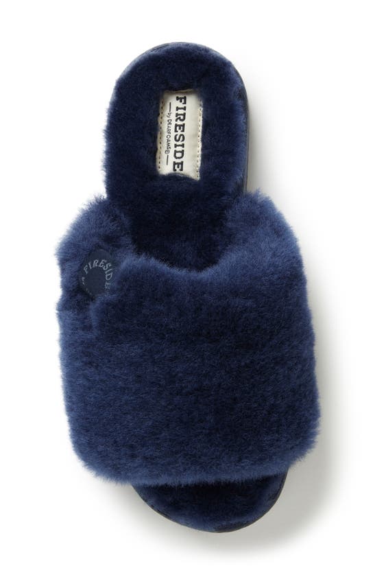 Fireside By Dearfoams Sydney Water Resistant Genuine Shearling Scuff Slipper In Navy
