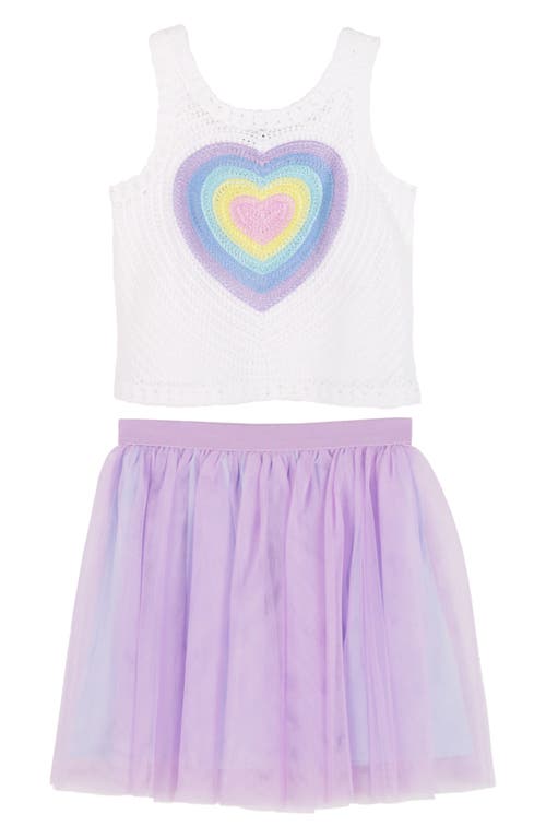 Shop Zunie Kids' Rainbow Heart Crochet 2-piece Set In Ivory/lilac