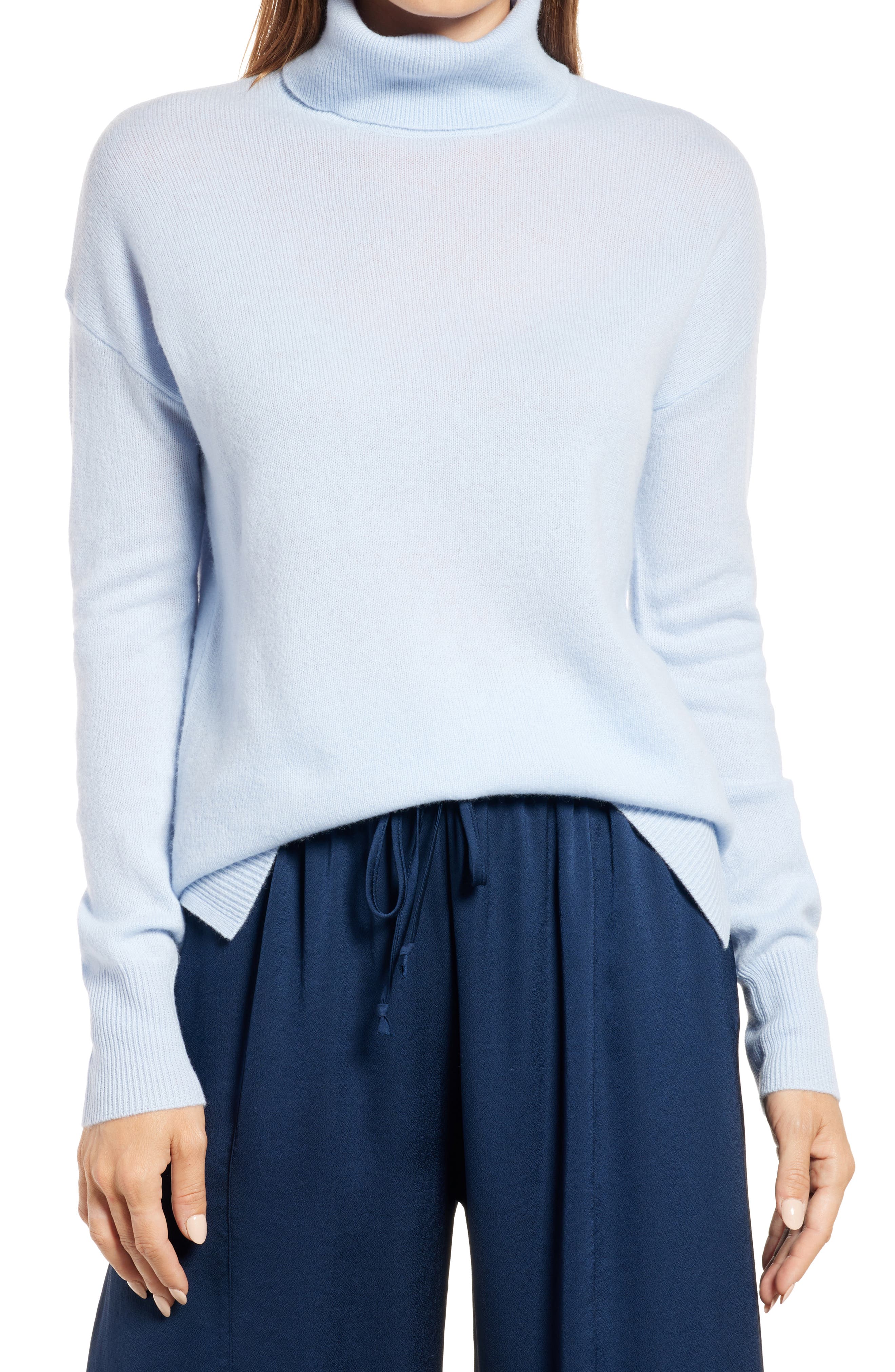 women's light blue turtleneck sweater