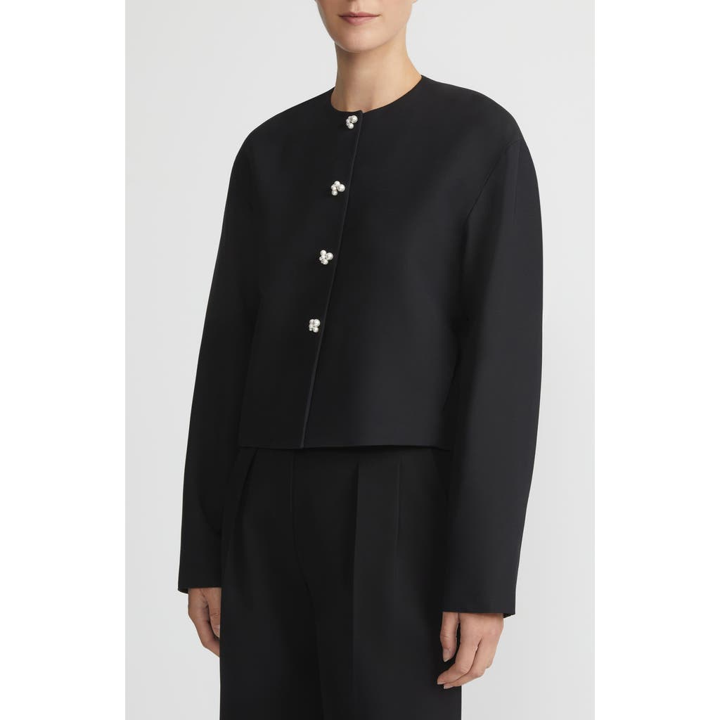 Lafayette 148 New York Faux Pearl Button Wool & Silk Crepe Jacket in Black