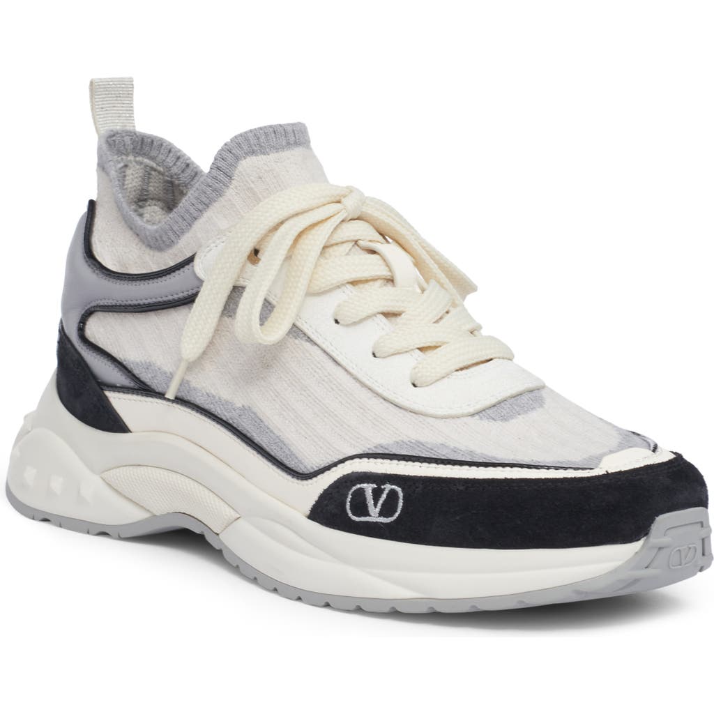 Valentino Garavani Ready Go Runner Low Top Sock Sneaker In Ivory/grey