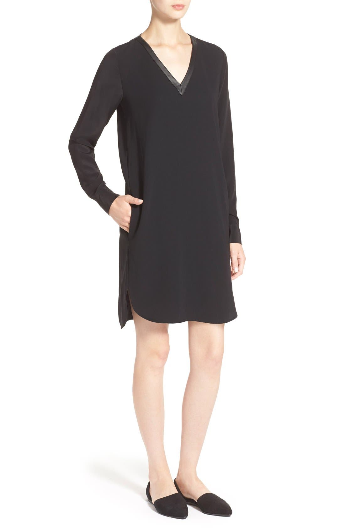 Vince Long Sleeve Mixed Media Dress Nordstrom