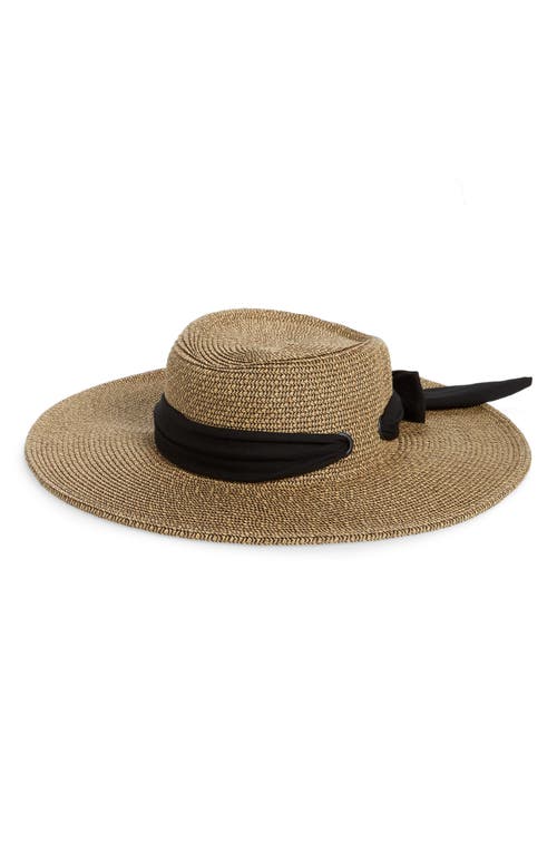 Straw Gondolier Hat with Scarf Bow in Natural/Black