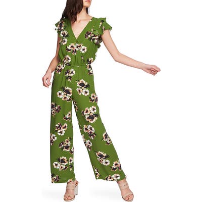 1.state Mirage Wrap Front Flounce Sleeve Jumpsuit, Green