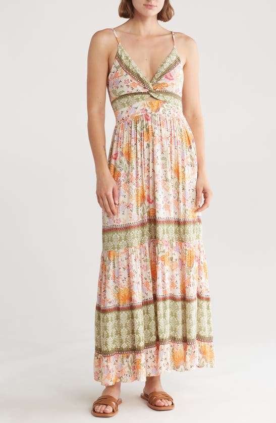 Angie Floral Twist Front Maxi Dress In Multi