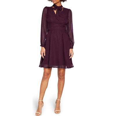 Modcloth Swiss Dot Long Sleeve A-Line Dress, Purple