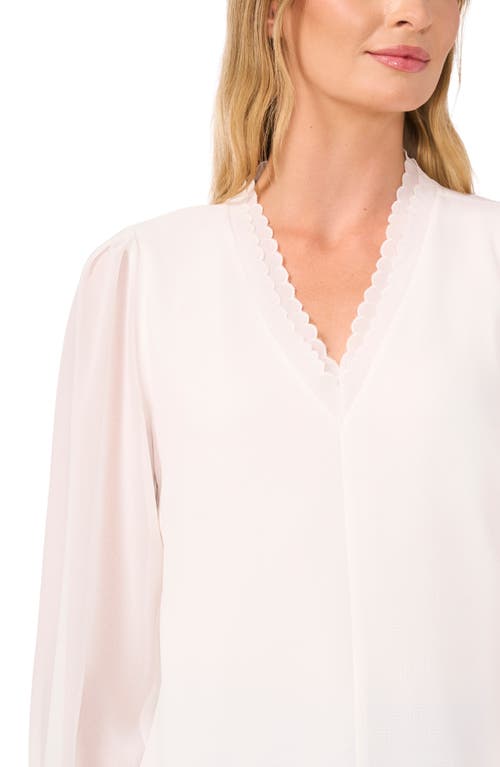 Shop Cece Scallop Detail Georgette Top In New Ivory