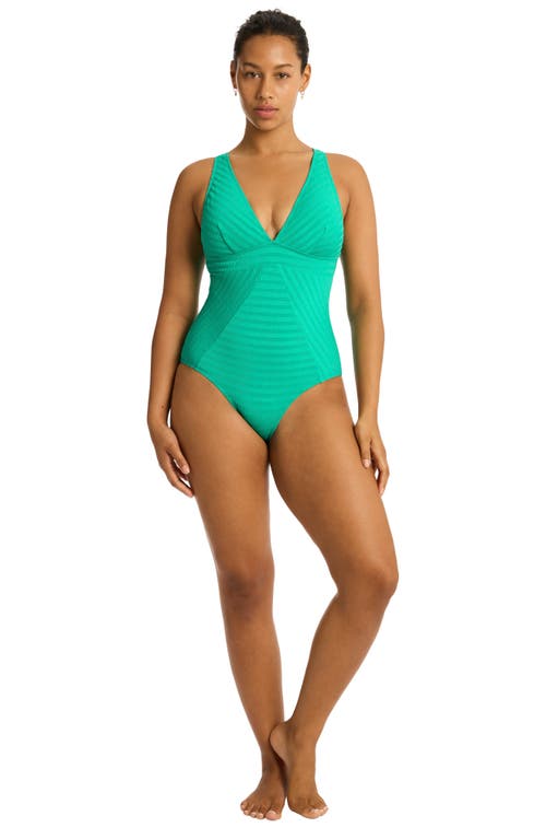 Shop Sea Level Capri Panel Line Multifit One-piece Swimsuit In Evergreen