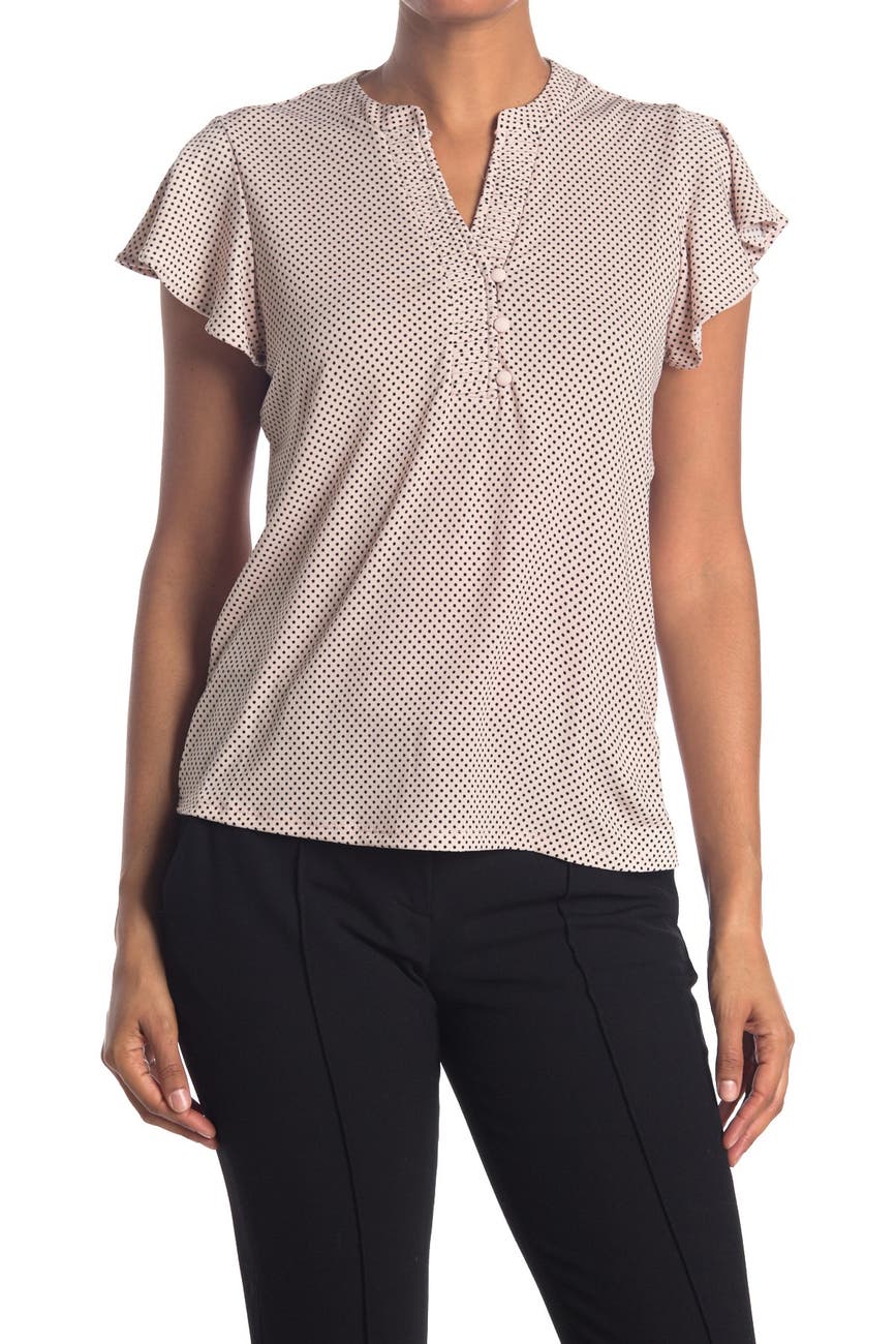 Adrianna Papell Printed Ruffle Sleeve Top Nordstrom Rack