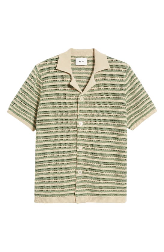 Shop Nn07 Henry 6636 Stripe Short Sleeve Organic Cotton Cardigan In Ecru