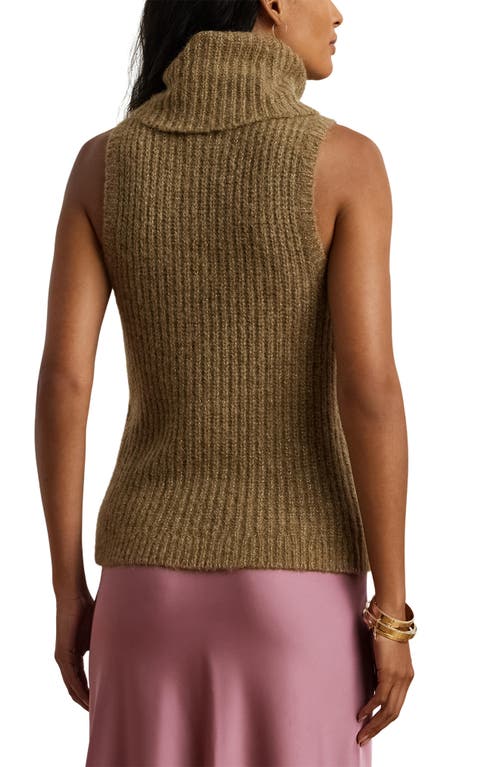 Shop Lauren Ralph Lauren Metallic Sleeveless Turtleneck Sweater In Brown