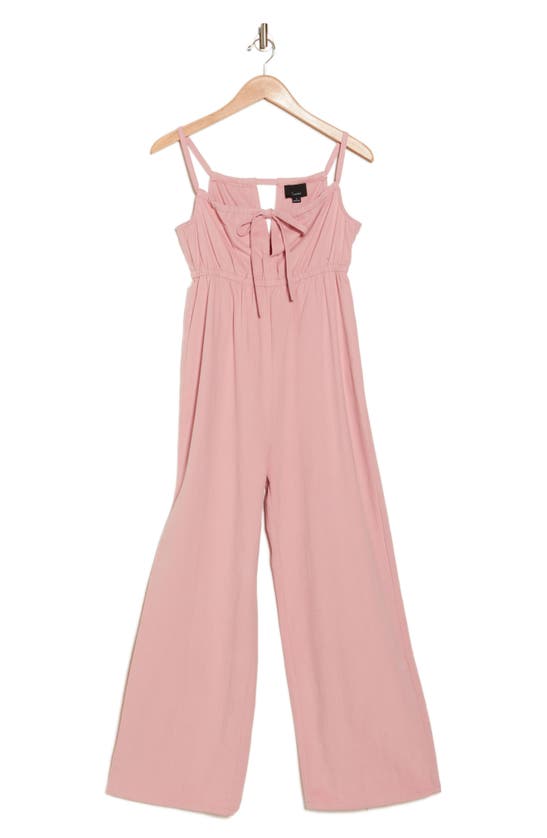 Lumiere Tie Front Cotton Jumpsuit In Pink