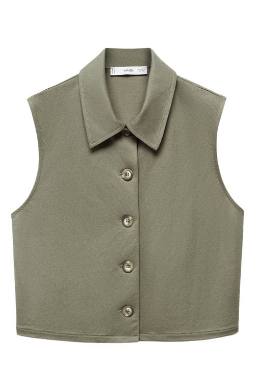 Mango Crop Sleeveless Button-up Shirt In Green