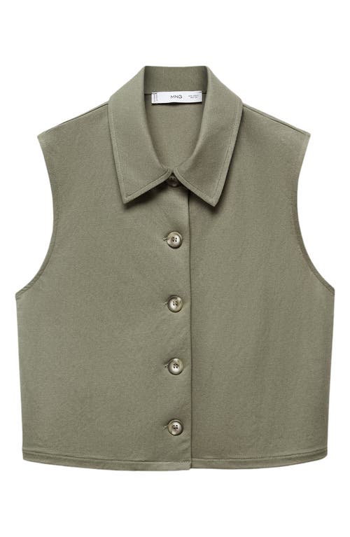 MANGO Crop Sleeveless Button-Up Shirt Khaki at Nordstrom,