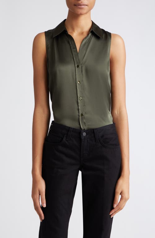Emmy Sleeveless Silk Blouse in Army