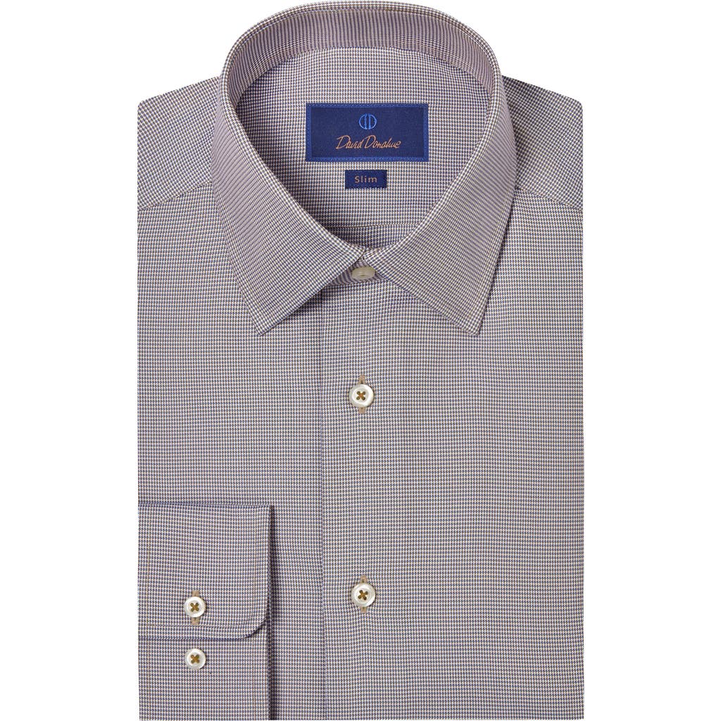David Donahue Slim Fit Micropattern Cotton Dobby Dress Shirt In Chocolate/sky