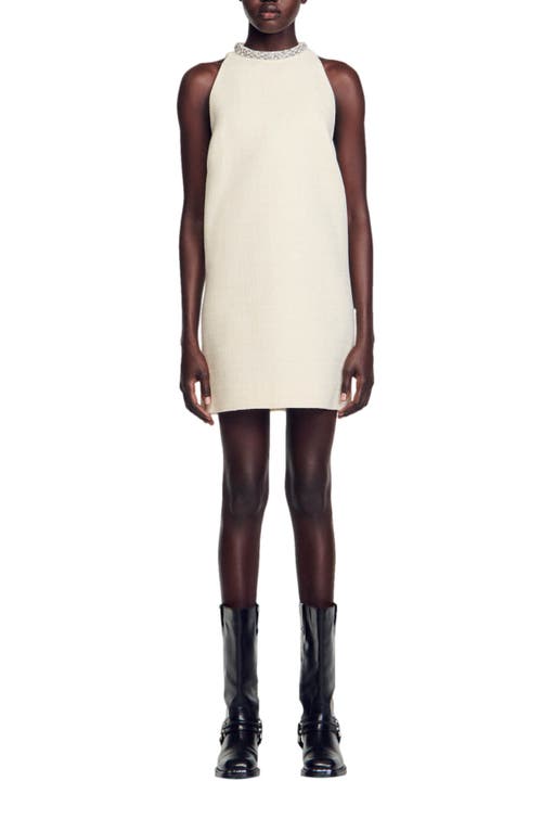 Sandro Dorinna Tweed Minidress In Ecru