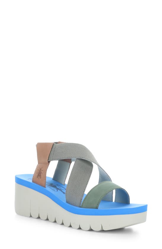 Fly London Yaby Platform Wedge Sandal In Grey/ Pink/ Green Cupido