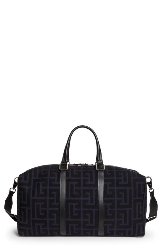Balmain 1945 City Monogram Jacquard Duffle Bag In Sha Bleu Marine/ Noir