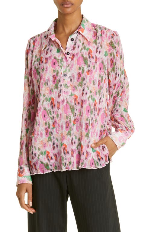 Ganni Floral Plissé Popover Blouse in Sugar Plum