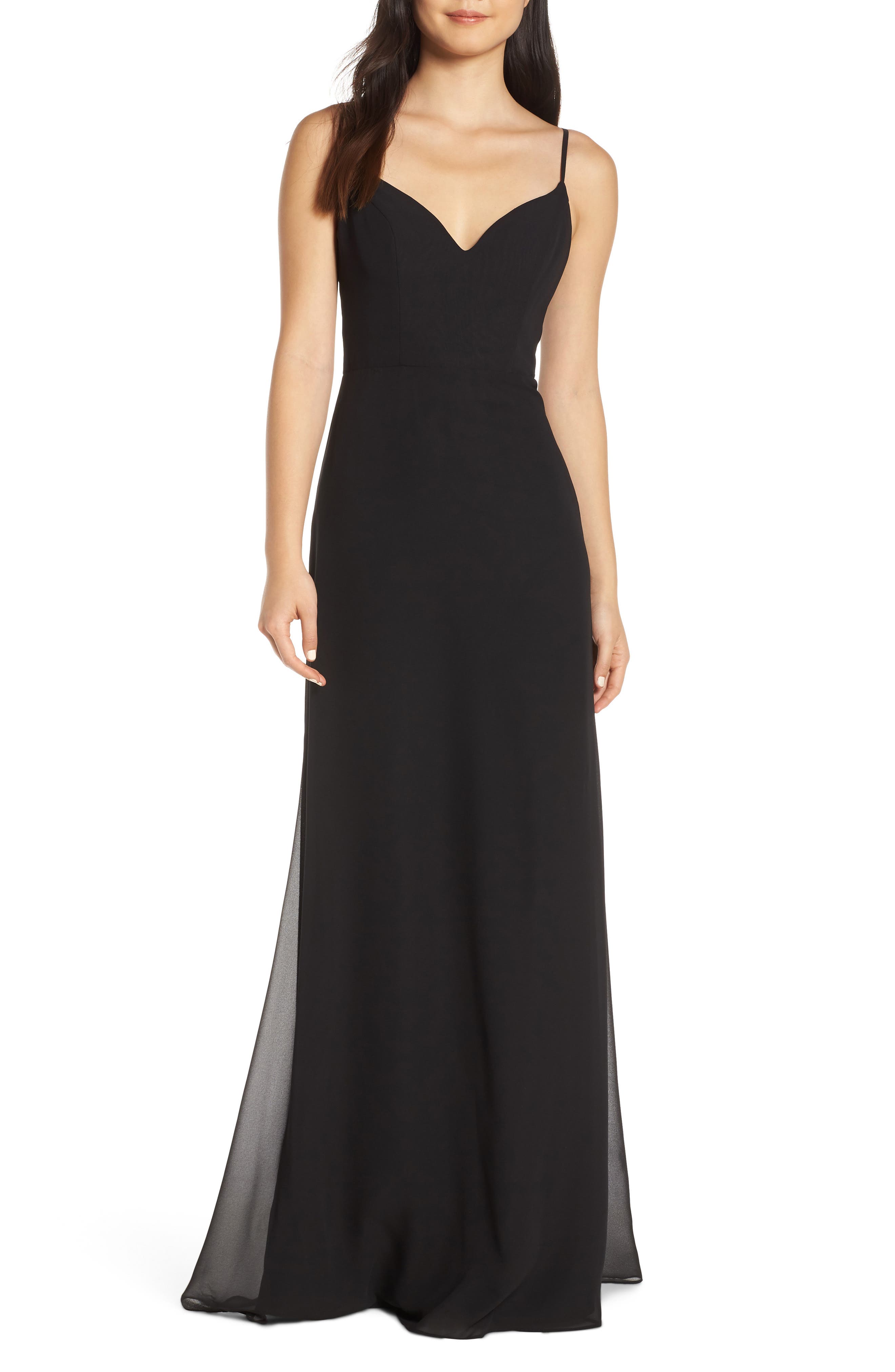 Hayley Paige Occasions V-Neck Chiffon Evening Dress, Black